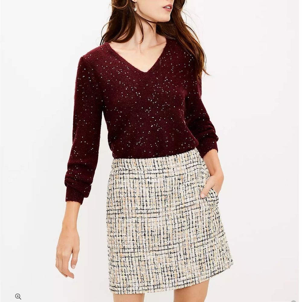 NEW NWT LOFT Shimmer Tweed skirt size 0 pockets